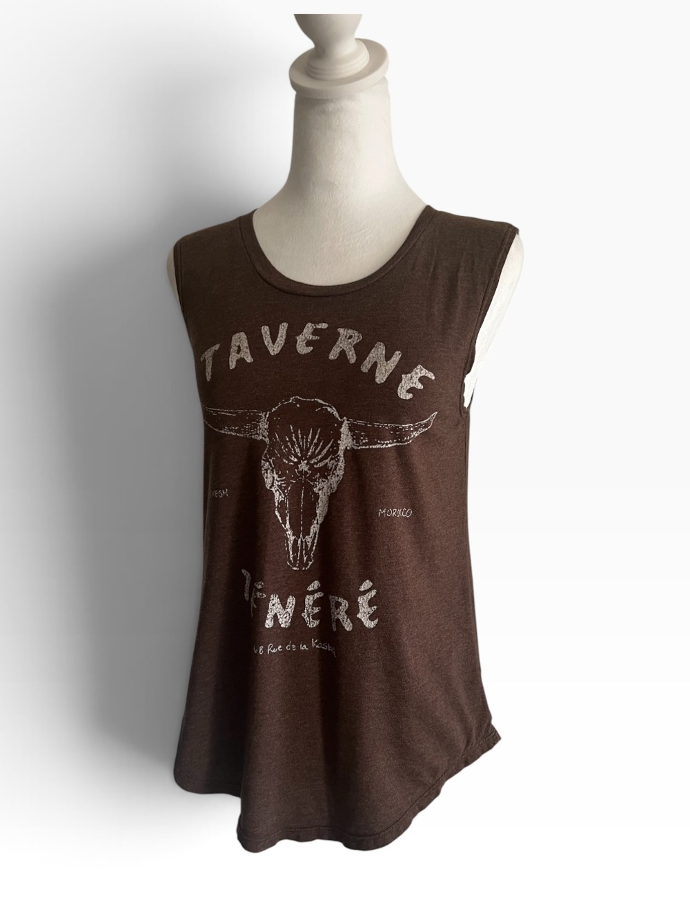 Reserve 84 Brown Longhorn Morocco Graphic Muscle Tank Top XS Western Boho - Picture 3 of 13